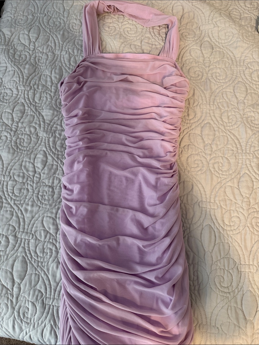 Ruched Halter Midi Dress in Light Mauve